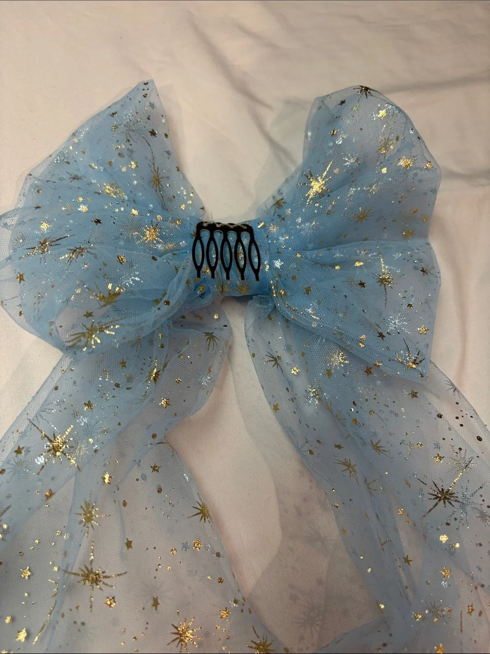 Light Blue Sheer Star Bow Hair Clip - Elegant Sparkle Accent